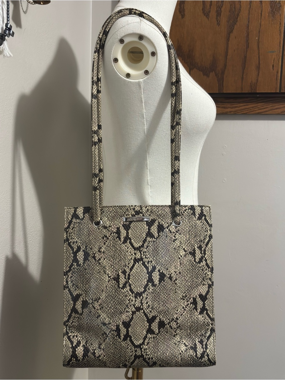Nine West Snake-Print Tote in Beige and Black